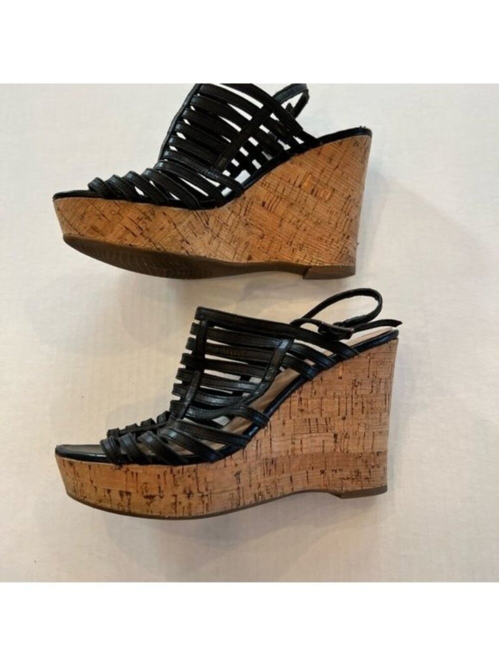 FRANCO SARTO Women’s Sandal Size 7.5 Black Sombre Cork Platform Wedge Leather